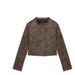 American Retro Style Short Biker For Women, Spring Autumn 2025 New Suede Coffee Color Cool And Stylish Jacket_ecoleips.com
