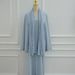 Voya Große Größen Muslim Modest Spitzenbesatz Zwei Teile Set – Langarm Cardigan & Kleid Mit V-Ausschnitt Chiffon Abaya (Hellblau)_ecoleips.com