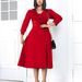 Women's Clothing D483 women's clothing new fashion temperament solid color V neck pleated high waist large swing skirt dress_ecoleips.com
