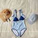 Niche Personality Blue And White Striped Two-piece One-piece Women's Simple And Thin Swimsuit Fashionable Island Vacation Swimsuit_ecoleips.com
