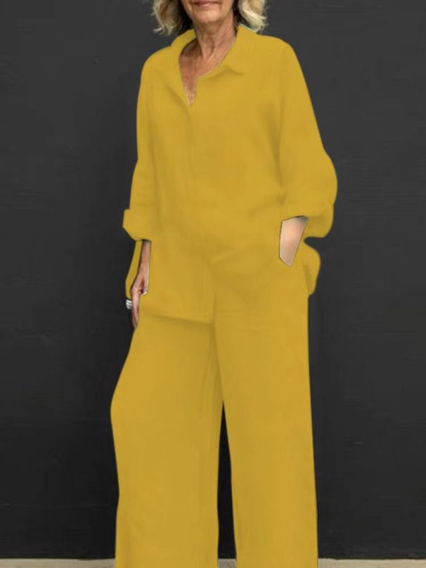 Women's Clothing Casual Set Spring Two-Piece Long Sleeve Top And Wide Leg Pants Set_ecoleips.com