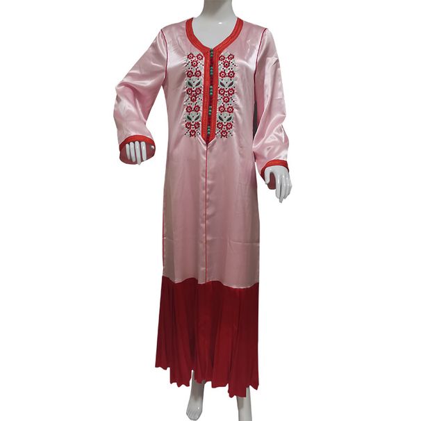 Women's Clothing New Products Retro Ethnic Style Long Embroidery Retro Casual Popular Contrast Color Robe Dress_ecoleips.com
