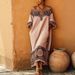 Bohemian Floral Print Maxi Dress For Women, Flowy Vacation Dress With Elegant U-Neck, Lightweight Breathable Tr Beach Dress, Relaxed Fit Midi Dress_ecoleips.com
