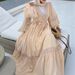 Modest Abaya Dress Elegant Cross-V Neckline Dress With Waist Tie & Lace Trim – Modest Long Sleeve Maxi Dress For Women (Beige, S-XXL)_ecoleips.com