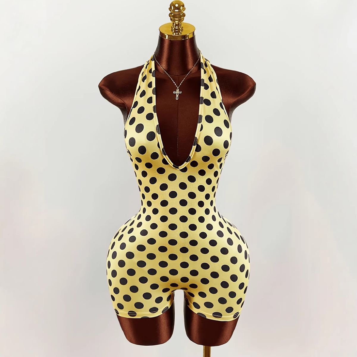 Women's Polka Dot Print Halter Neck Jumpsuit - Stretchy Backless Romper For Summer_ecoleips.com