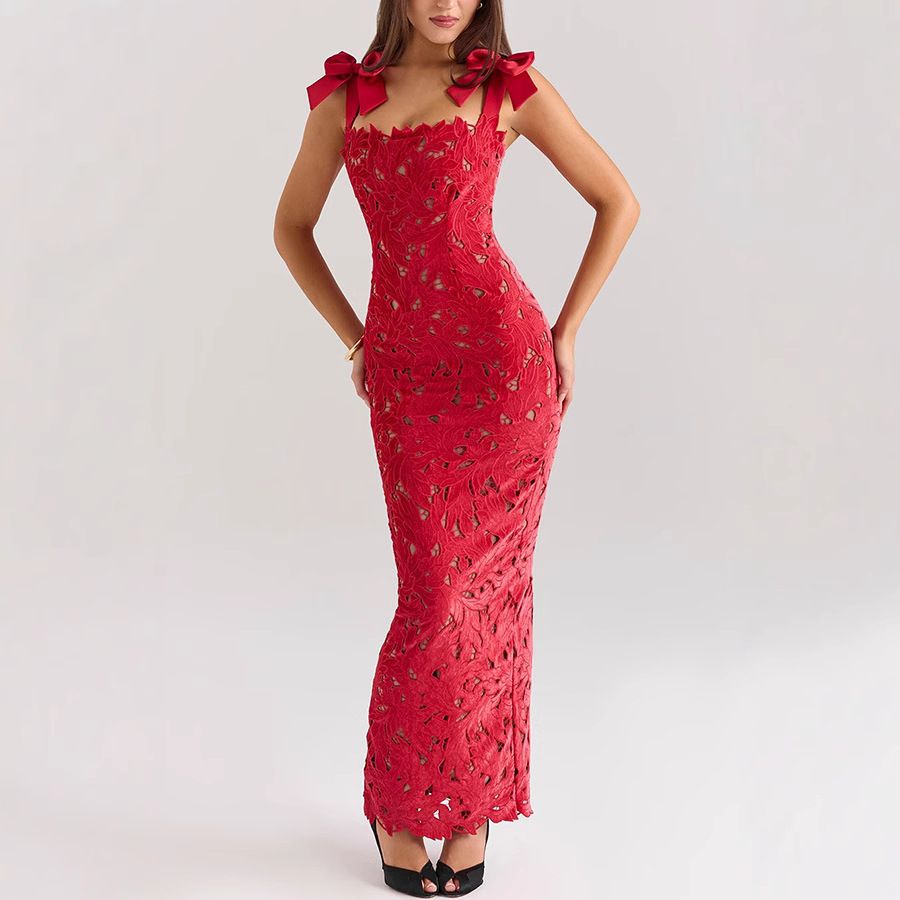 Women's Clothing Spring And Summer New Lace Bow Hip Skirt INS Leisure Holiday Party Dress Women_ecoleips.com
