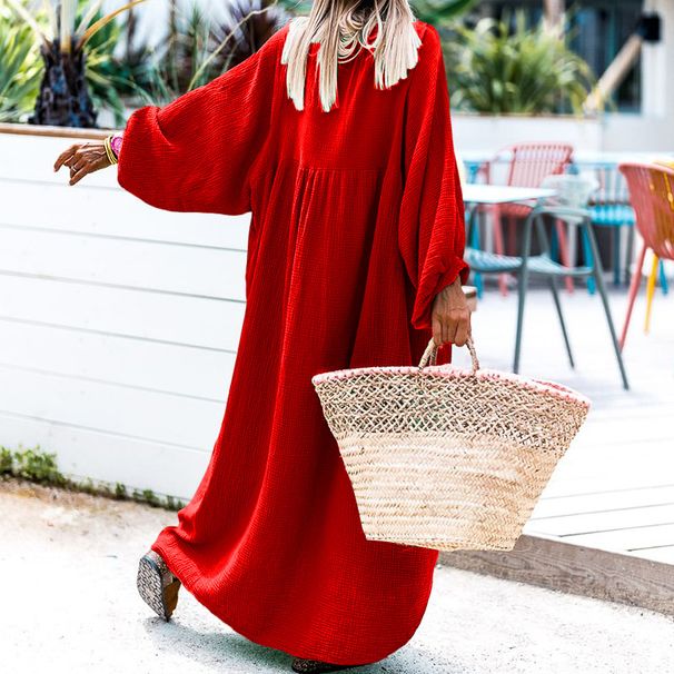Women's Clothing Ladies Solid Color Loose Holiday Style Cardigan Long Dress_ecoleips.com