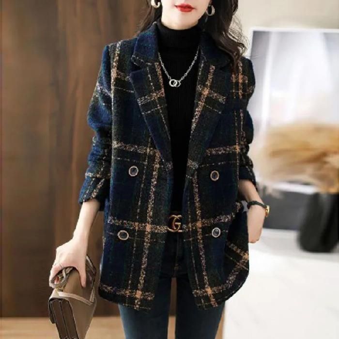 Plus-size Clothing, New European And American Winter Coat, Fashionable Korean Style, Slimming Retro Plaid Patchwork_ecoleips.com