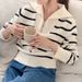 Contrasting Autumn Retro Temperament Semi-Zip Navy Collar Loose Casual Versatile Long-Sleeved Striped Knit Sweater_ecoleips.com