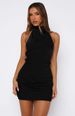 Women's Clothing Elegant High Neck Halter Mini Dress - Backless Slim Fit Black & White & Dark Brown For Women_ecoleips.com