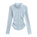 Women's Clothing New Ant Waist Slim Fit Long Sleeve Bottoming Shirt Zipper Design Arc Hem Irregular T Shirt Top_ecoleips.com
