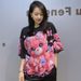 Women's Clothing Beaded Round Neck Short Sleeve T Shirt Women Summer Printed Fashion Half Sleeve Large Size Top_ecoleips.com
