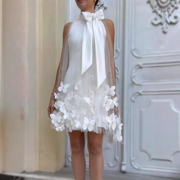 Women's Clothing Sexy Women's Clothing New Sleeveless Bow Halter Neck Slim Butterfly Dress_ecoleips.com