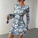 Spring-Summer Women's Printed Flared Sleeve Backless Mesh Dress_ecoleips.com
