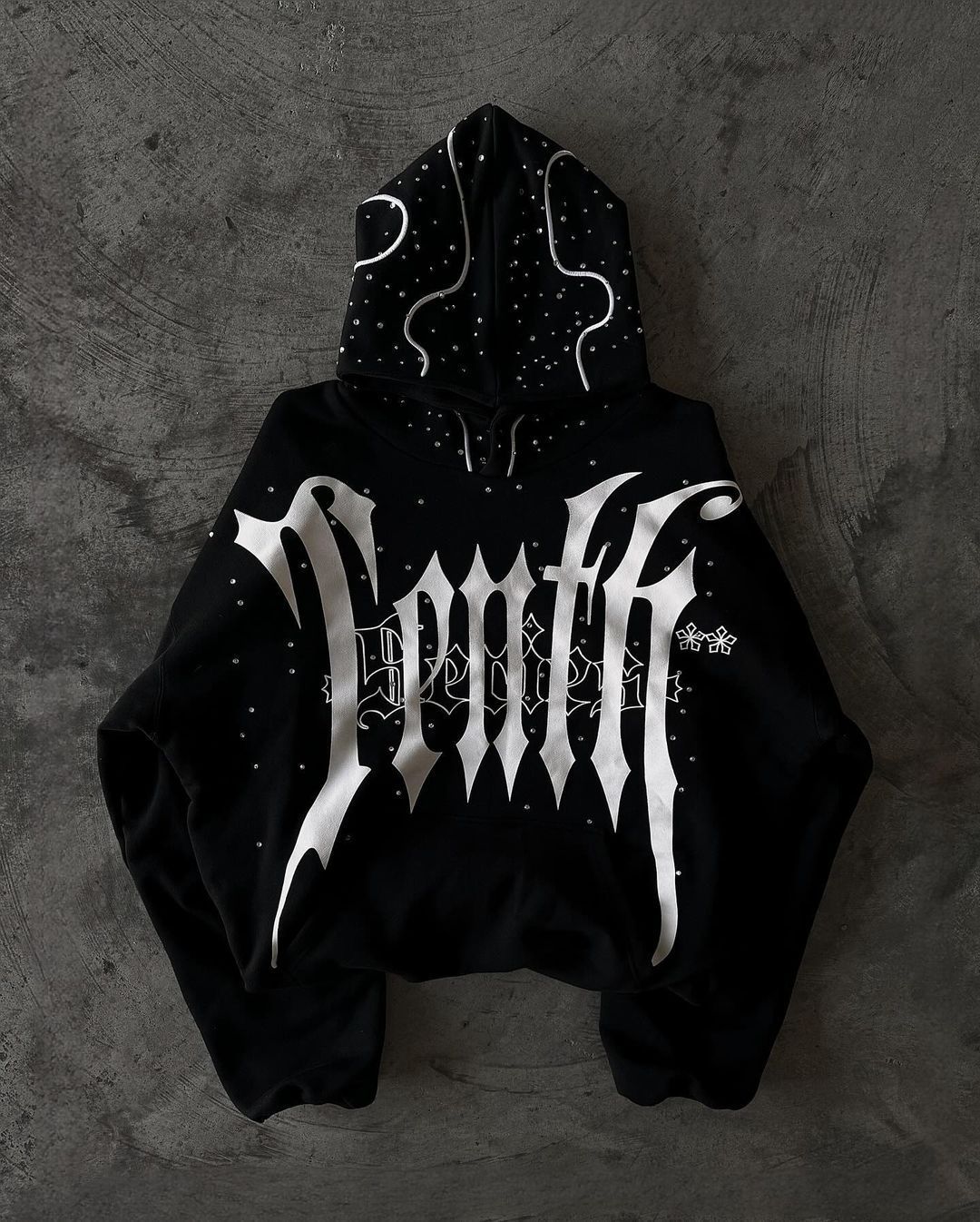 Gothic Dark Letter Print Hoodie - Unisex Oversized Streetwear Pullover With 3D Graphic, Black_ecoleips.com
