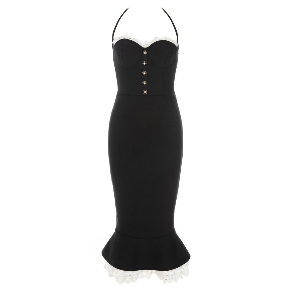 Women's Clothing Sexy Halter Neck Bandage Skirt Fashion Lace Lace Fishtail Skirt Banquet Party Dress Dress_ecoleips.com