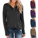 Women's Solid Color Knitted Long Sleeve Crew Neck Pullover Button Up Top T-Shirt_ecoleips.com