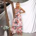 Women's Clothing Spring And Summer Style Printed Lace V Neck Waist Sexy A Line Dress_ecoleips.com