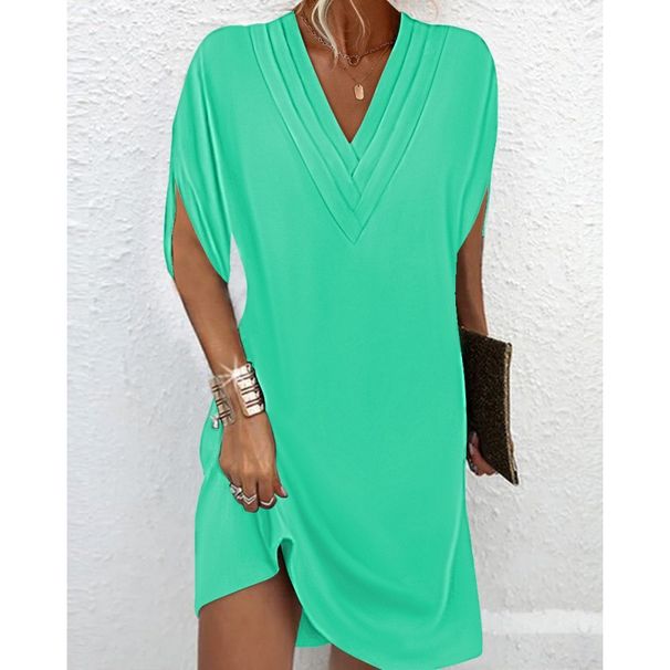 Women's V-Neck Smocked Batwing Sleeve Dress, Flowy Spring Summer Casual Maxi Dress With Elastic Waist_ecoleips.com