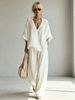 Women's Casual Loose V Neck Top And Wide Leg Pants Set - Comfortable Regular Fit Summer Outfit_ecoleips.com
