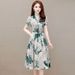 Fresh Korean Style Chic Printed Women's Fashion 2025 Summer New Waist-Cinching Slimming Tie A-Line Dress_ecoleips.com