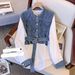 Women's Clothing Two Piece Shirt For Women New Loose Slim Waist Denim Long Sleeved Patchwork Shirt Top_ecoleips.com