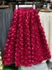 Women's High-Waisted A-Line Midi Skirt French Style Mesh Floral Print Spring New Heavy Duty Three-Dimensional Skirt For Ladies_ecoleips.com