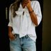 2026 European And American Cross-Border Trade New Casual Fashion V-Neck Bow Loose Mid-Sleeve Women's Top_ecoleips.com