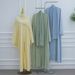 Voya Große Größen Muslim Modest Spitzenbesatz Zwei Teile Set – Langarm Cardigan & Kleid Mit V-Ausschnitt Chiffon Abaya (Hellblau)_ecoleips.com