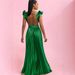 Women's Backless Long Dress With Pleats And Tie Up Details High Waist Side Zipper Full Skirt Party Dress_ecoleips.com
