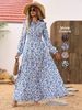 Women's Floral Printed Printed Self-tie Neckline Maxi Dress, A Vacation Beach Outfit Suitable For Autumn And Winter Wear._ecoleips.com