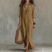 Cross-border European And American 2026 Spring/Summer Solid Color, Turn-down Collar, Front Slit, Long Shirt Dress,_ecoleips.com