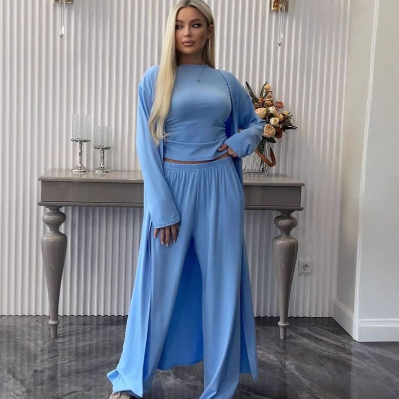 Summer Women's 3-Piece Outfit - Stretchy Wide-Leg Pants Set | Comfortable & Stylish | Korean Casual Style | Sizes | Pastel Colors_ecoleips.com