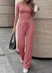 Aria Basics Aria Basics New European American Product: Solid Color Casual Suit With Pleated Short-sleeve Top And High-waisted Wide-leg_ecoleips.com