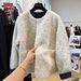 Aria Basics High-end New Korean Style Tweed Round Neck Fashion Wool Coat Women, Loose Slimming Top For Autumn And Winter A8110_ecoleips.com