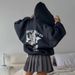 Women's Oversized Zip-Up Hoodie With Back Print - Fall Streetwear Pullover, Sweet & Edgy Style, Comfortable Fleece Lining_ecoleips.com