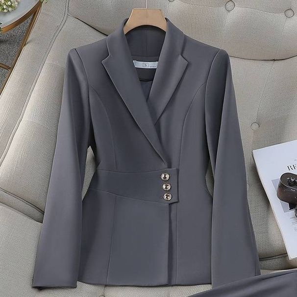 Modern Seoul Office Chic Blazer & Trouser Set (Stretch Poly-Viscose,Minimalist Korean Power Dressing)_ecoleips.com