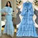 Elegant French Floral Lace Trim Wrap Dress With Lantern Sleeves & Peplum Hem For Women – Plus Size Available_ecoleips.com