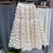 Women's High-Waisted A-Line Midi Skirt French Style Mesh Floral Print Spring New Heavy Duty Three-Dimensional Skirt For Ladies_ecoleips.com