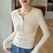 2025 #Craftsmanship Selection # Waist Fold Maillard Chic Bag Cloth Button Long Sleeve T-Shirt For Women's Temperament Pure_ecoleips.com