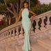 Elegant Satin Slip Dress With Halter Neck Tie-Front Detail - Solid Color Bodycon Midi Dress For Women_ecoleips.com
