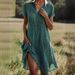 Women's Clothing Summer Long Skirt Casual Loose V Neck Short Sleeved Printed Polka Dot Shirt Dress For Women_ecoleips.com