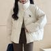 Women's Embroidered Puffer Jacket – Korean-Style Oversized Duck Down Coat With Stand Collar (Black/White/Gray/Taupe/Red, One Size)_ecoleips.com