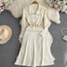 Elegant A-Line Knit Dress With Bow Collar – Chic Contrast Color Long Sleeve Dress For Women | Slimming Office & Party Wear_ecoleips.com
