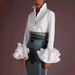 Women's Clothing Autumn New Solid Color Slim Casual Lotus Leaf Sleeve Shirt Tops_ecoleips.com