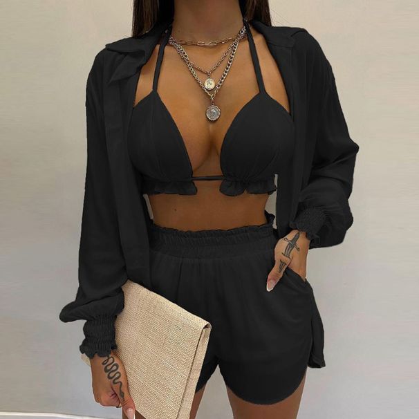 Women's sexy print halter shirt shorts three-piece suit for women_ecoleips.com