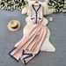 Women's Slim Fit Stripe Knit Cardigan And Wide-Leg Pants Set Lightweight Summer Outfit for Casual And Office Wear Pink Gray Yellow_ecoleips.com