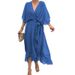 Women's Solid Color Belted Batwing Sleeve Asymmetrical Hem Maxi Dress – Casual Boho Summer Gown 2026_ecoleips.com