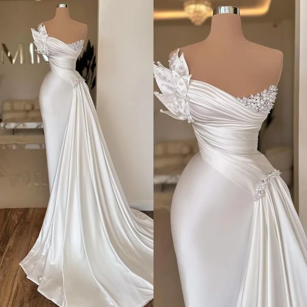 Women's Clothing White Temperament Satin Simple Light Wedding Dress Long Skirt Annual Meeting Host Dinner Birthday Dress_ecoleips.com