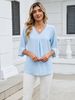 K Fashionable Mid Sleeve Pleated V-neck Loose Fitting Women's Top_ecoleips.com